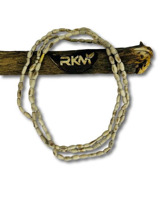 Close-up image of 3 Round Mridang Tulsi Mala showing natural Tulsi wood Mridang beads and traditional craftsmanship.