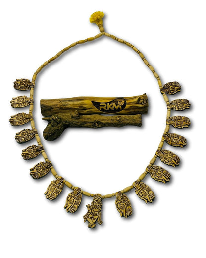Close-up view of 16 Patta Jugal Tulsi Mala showing natural Tulsi wood beads and traditional craftsmanship.
