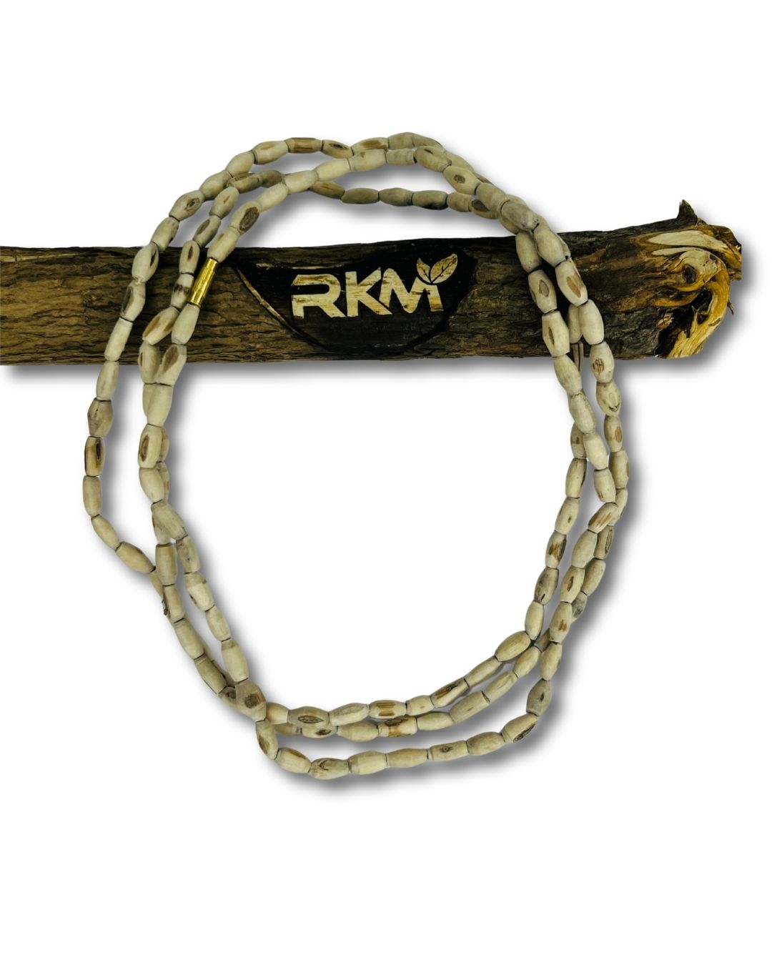 Close-up image of 3 Round Mridang Tulsi Mala showing natural Tulsi wood Mridang beads and traditional craftsmanship.